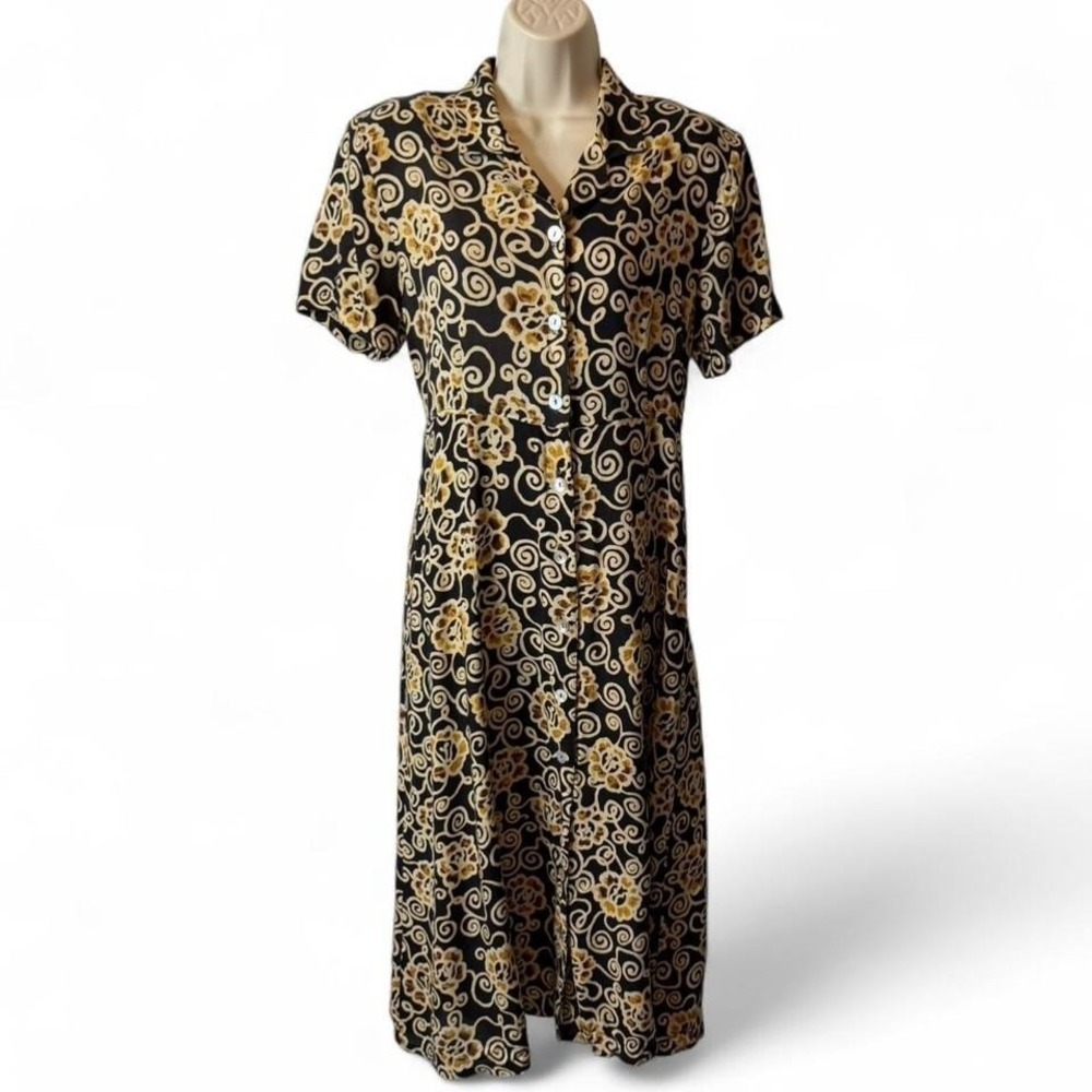 Vintage 90's Black & Gold‎ Floral Maxi Dress